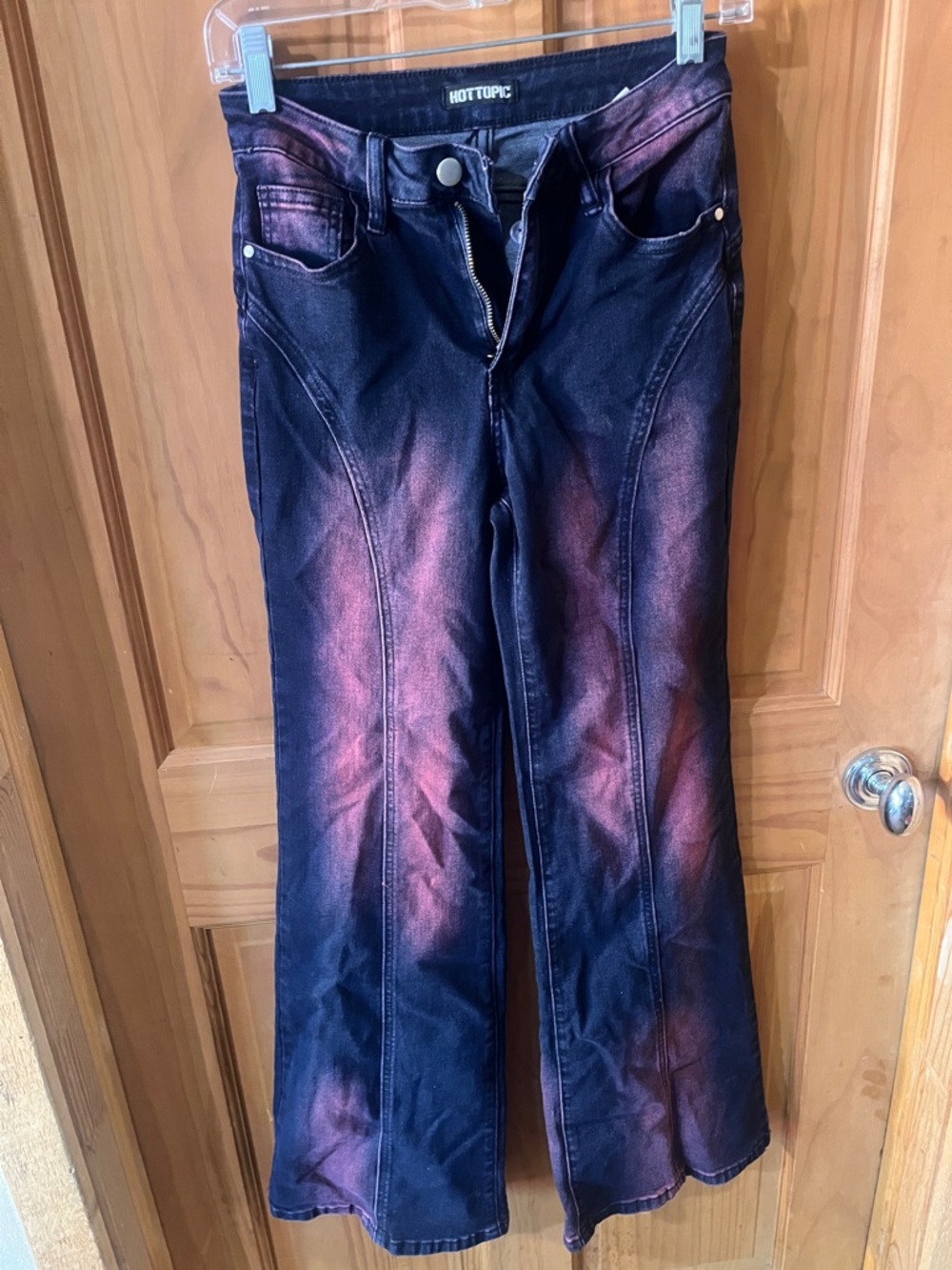 Hot Topic Black Flare Jeans with Pink Wash Accents